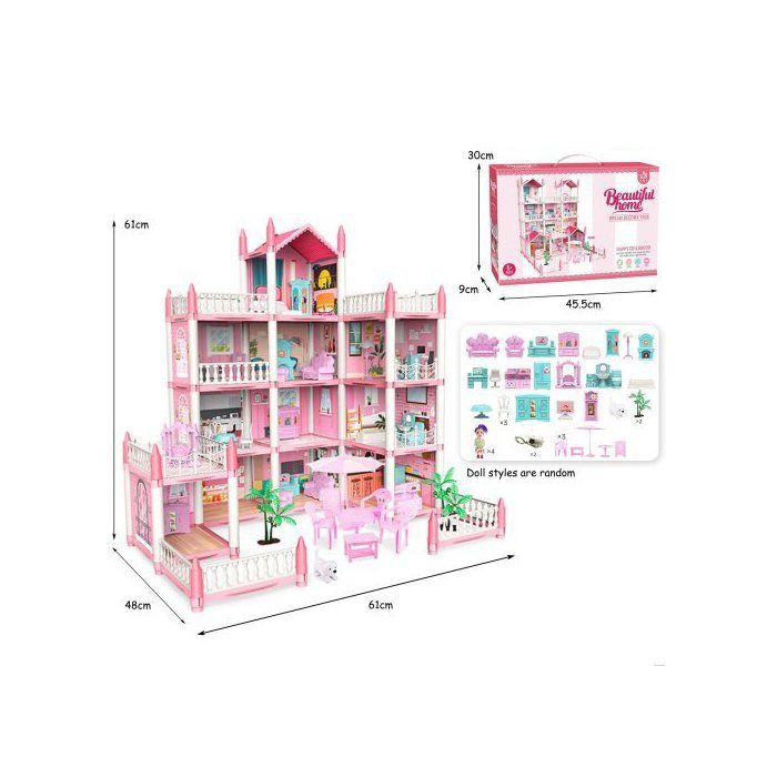Maison De Poupée Balakaka 11 Pièces + 3 Terrasses | 2 Bandes Lumineuses LED Et 4 Poupées Incluses - Château De Rêve DIY Pour Filles Dès 3 Ans
