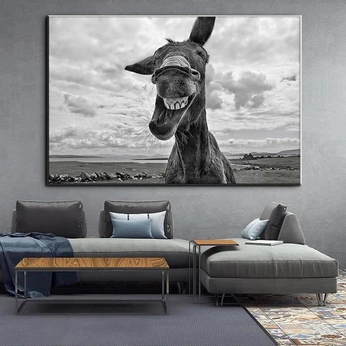 Tableau Toile Éléphant Lion Girafe Noir Et Blanc - 3 Panneaux 40x60 Cm - Décoration Murale Moderne - 5
