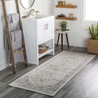 LIVABLISS Tapis de Couloir à Poils Courts Doux Vintage Oriental FARAH 80x220cm Gris/Blanc