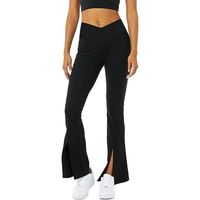 Femmes taille haute trompette Yoga leggings Cross - Fork pantalon d'entraînement noir avec poches et ourlet fendu