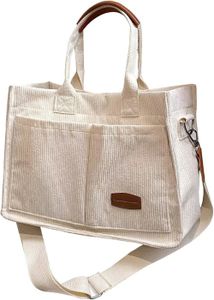 Sac Fourre-tout Femme En Velours Côtelé - Grande Capacité 35x14x30cm, Poches Multiples, Idéal Quotidien/voyage - 6