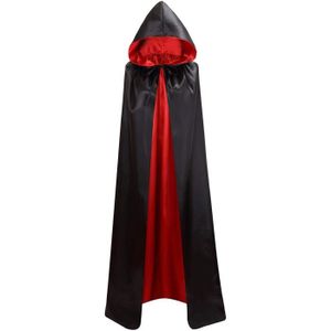 Noir Rouge Réversible Cape pour Fête Halloween 140cm HYF Cape à Capuchon pour Fête Costumée 