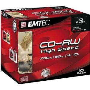 CD - DVD VIERGE Emtec CD-RW - Marque EMTEC - Capacité 700 Mo - 10 