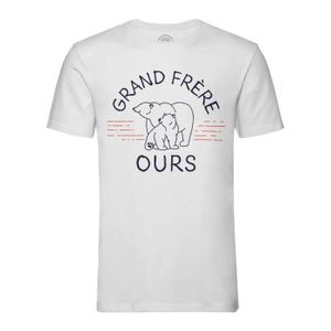 T-SHIRT T-shirt Homme Col Rond Blanc Grand Frère Ours Fami