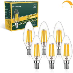 AMPOULE - LED Genixgreen Ampoule LED E14 Dimmable, 6.5W Ampoule Bougie à Filament Classique Equivalent 65W, 2700K Blanc Chaud, 806 Lumens Vint286