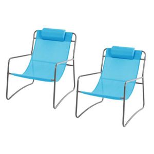 FAUTEUIL JARDIN  SVITA Set de 2 Fauteuils de Relaxation Outdoor Chaise de Jardin avec Coussin Chaise Longue Bleu