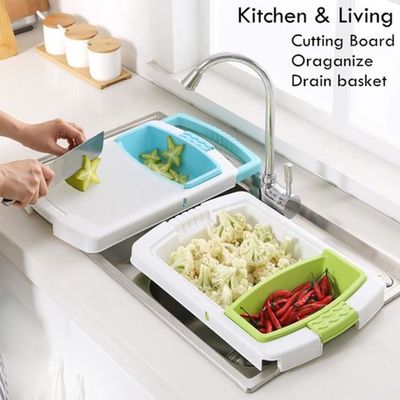 Planche à Découper Multifonctionnelle, Bassin De Vaisselle Pliant Panier Vidange Fruits Et L Gumes Pliable R Cipient D Eau Pour Cuisine Salle Bains Bate