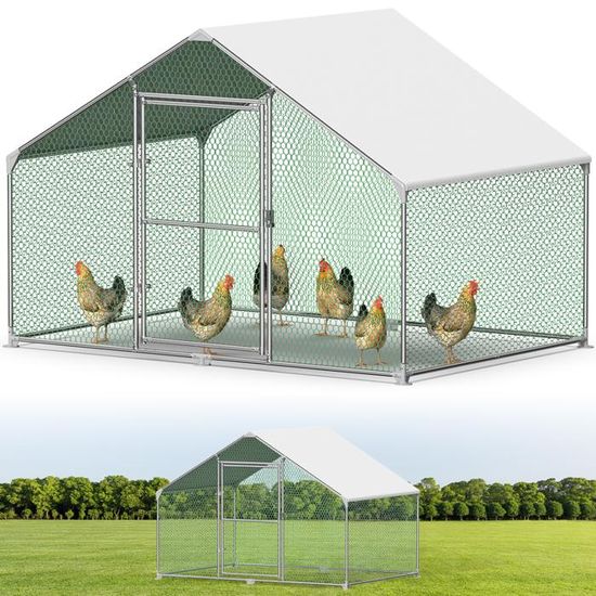 Poulailler 3x2x2 M - Enclos Pour Poules Acier Galvanisé - Toile Imperméable - Avec Auvent - Montage Facile - Pour Extérieur - 2