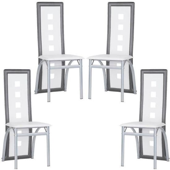  Lot de 4 chaises pour salle à manger BLANC&GRIS design moderne 42x42.5x101.5 cm 
