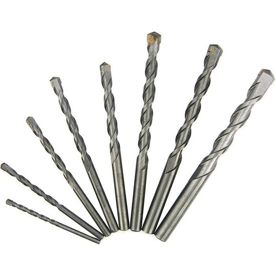 Lot De 8 Forets Béton/Maçonnerie 3 Mm - Pointe Carbure Tungstène - Tige Hexagonale 1/4" - Pour Carrelage, Brique, Bois