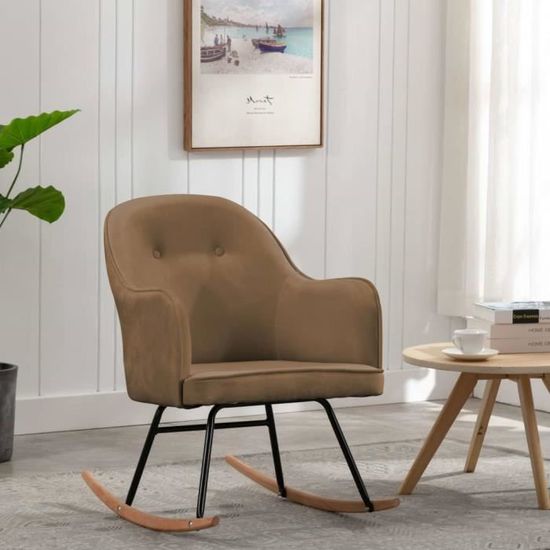 Chaise à bascule JM - Fauteuil à bascule salon - Style Moderne - Marron Velours 60x74x84cm|2073