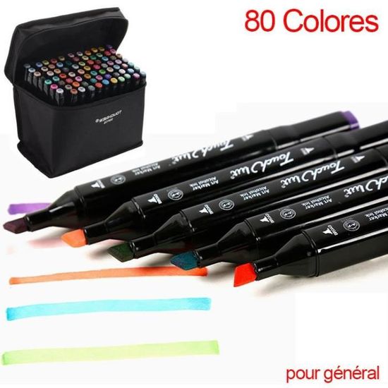 Kit de 80 Feutres Marqueur Huile-alcool Double 1mm-6mm 80 Couleurs  Graphique + Sac de Crayon pour général Noir