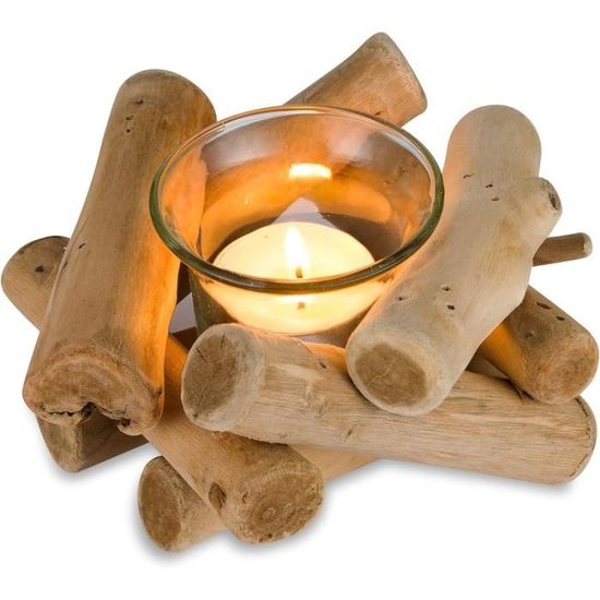 Photophore Bouleau Naturel Woods – Bougeoir Couronne Avent Ou Mariage 9-10 Cm Avec Verre