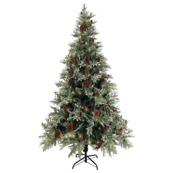 Sapin De Noël Artificiel 240 Cm Effet Neige Et Pommes De Pin - 850 Branches PVC, Support Inclus, Pour Grand Salon - 3