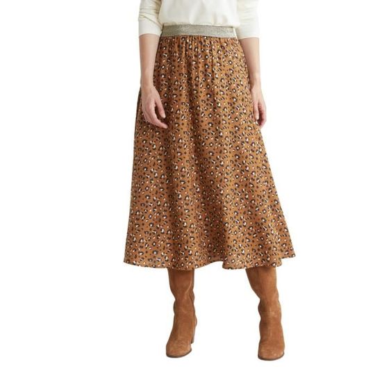 BALSAMIK by Daxon Jupe longue elastiquee Imprime leopard Marron beige Cdiscount Pret a Porter