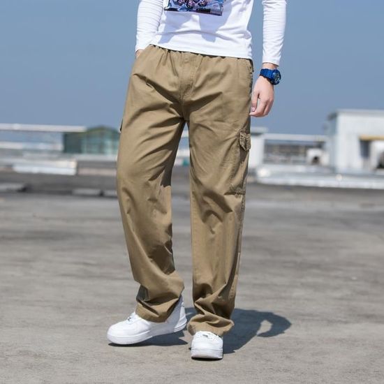 Pantalon Cargo Baggy Homme Style Y2K - Coupe Ample, Tissu Léger, Taille élastique Avec Cordon, Poches Multiples