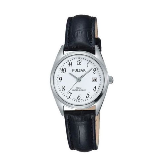 Montre Femme Pulsar à Quartz - Cadran Blanc, Boîtier Or Acier, Bracelet Cuir Marron - Modèle PPT 016S - Neuf Sans étiquette