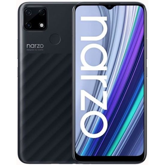 Realme Narzo 30A Smartphone Noir 4GB 64GB Helio G85 6.5 pouces plein écran 13MP AI double caméra 6000mAh 18W Charge rapide