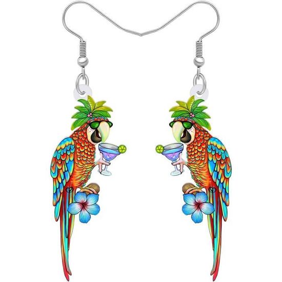 Boucles D'Oreilles Créoles Perroquet - Style Mode, Matière Acrylique, Neuf Avec Étiquettes