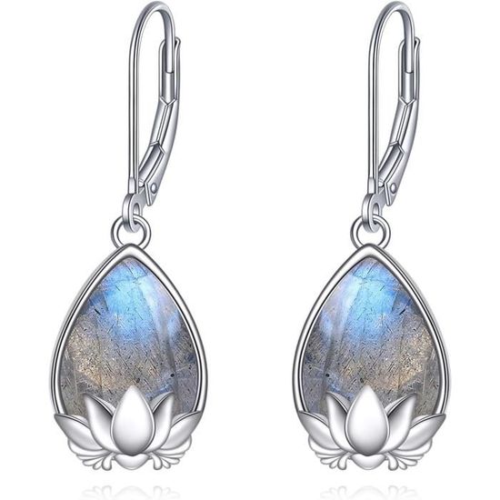 Boucles D'Oreilles Pendantes Labradorite Lotus En Argent 925, Fleur De ...