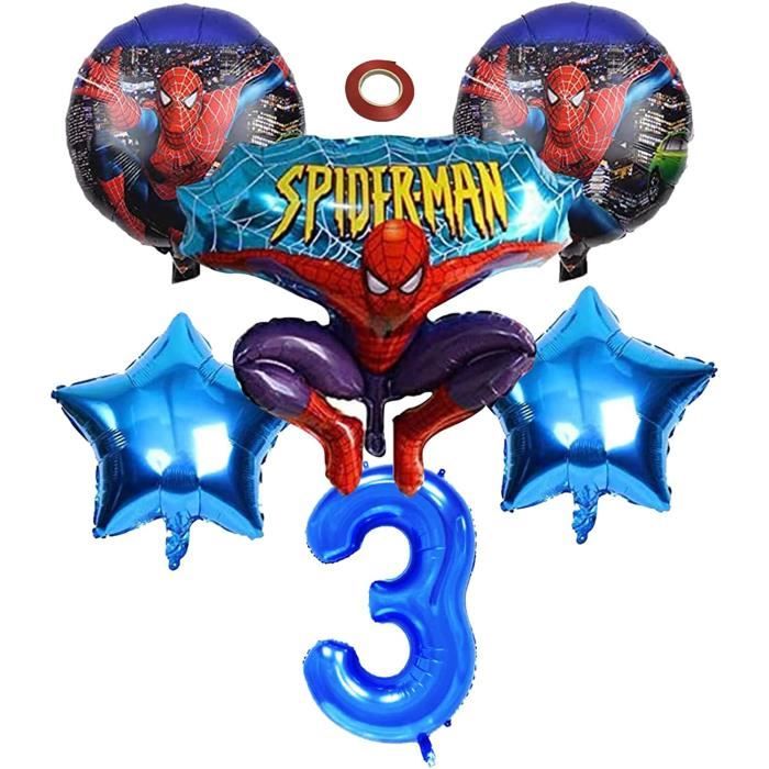 Spiderman Ballon Aluminium Numéro 3,6pcs Spiderman Ballons,Decoration Anniversaire Spiderman Set