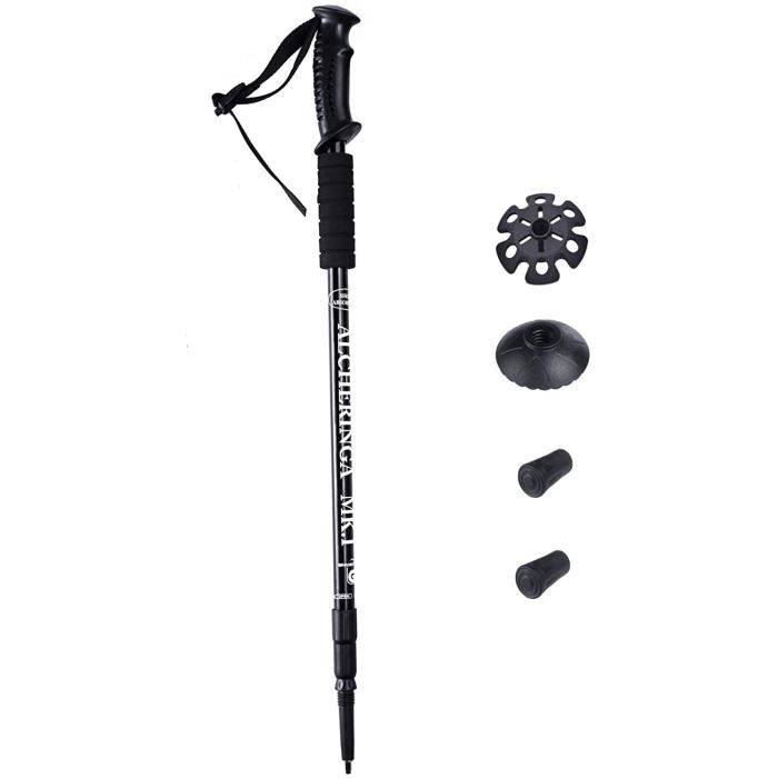1 Bâton de randonnée Alcheringa Trekking Marche Nordique Sport Montagne Antichocs et télescopique - 65 à 135cm – Noir