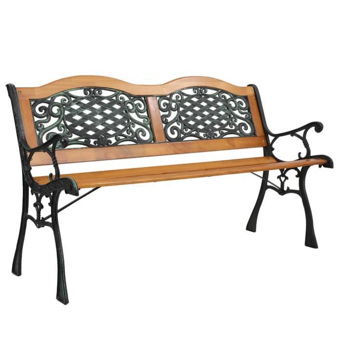 Banc de Jardin Bois et Fer 125.7 x 52.1 x 76.2CM Banquette d'Extérieur Meuble de Jardin