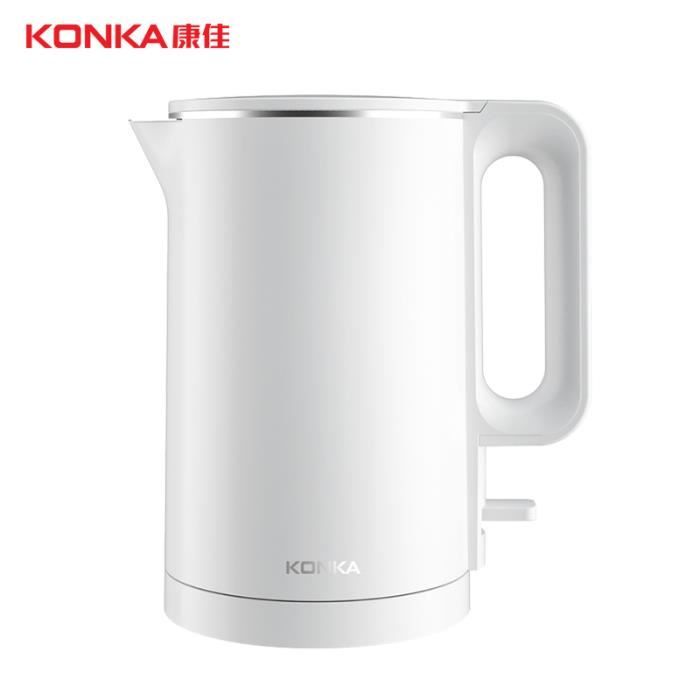 KONKA Bouilloire électrique domestique blanche Double bouilloire en acier inoxydable anti-brûlure 1.8L