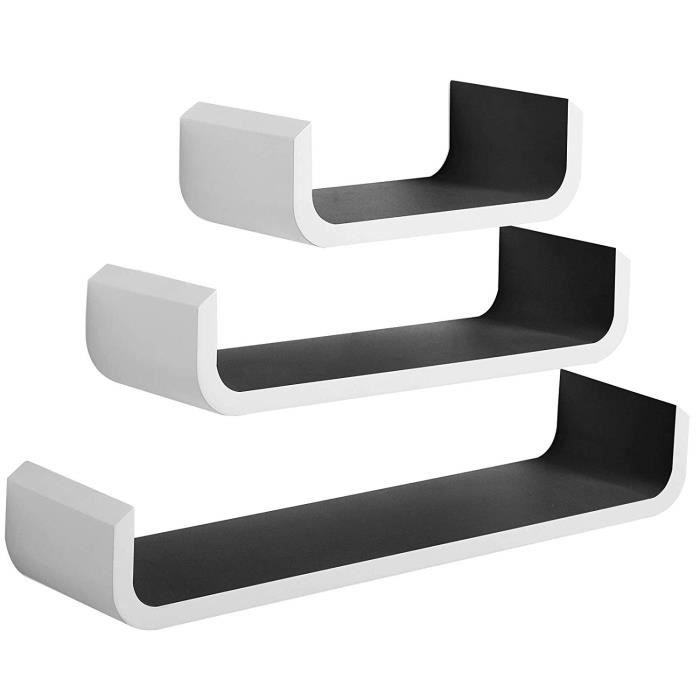 Etagère Murale Tablette en MDF,Étagère de Rangement,Blanc Noir