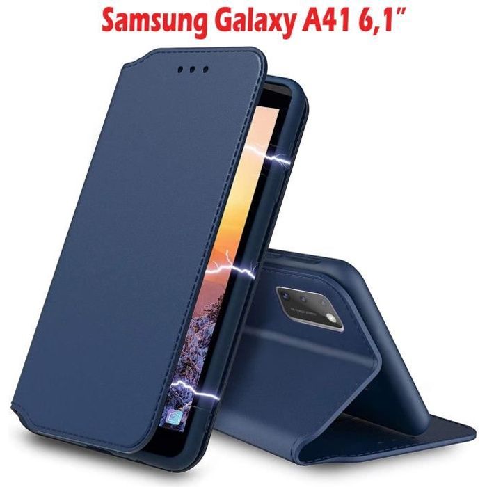 N&T Coque Samsung galaxy A41, Housse Etui Pochette pour A41 en Simili-Cuir avec Fermeture Magnétique Bleu