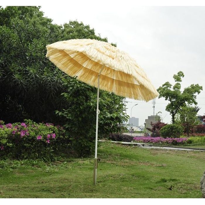 Parasol de plage jardin design hawai 160cm raphia artificiel beige