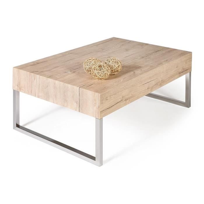 Mobili Fiver, Table basse, Evolution XL, Chêne naturel, Mélaminé/Fer Chromé, Made in Italy