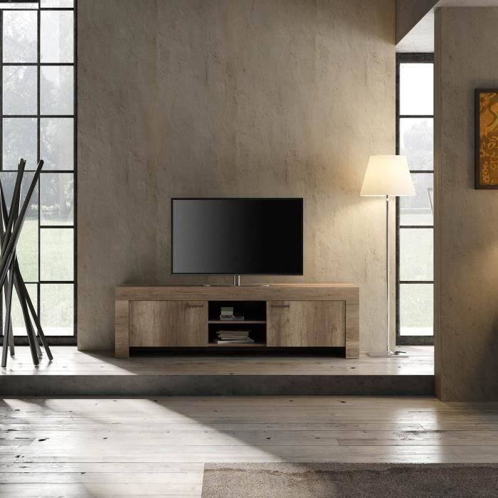 Meuble TV - Vintage - Panneaux de particules - Décor Chêne Canyon - L 180 x P 43 x H 53 cm - BRERA