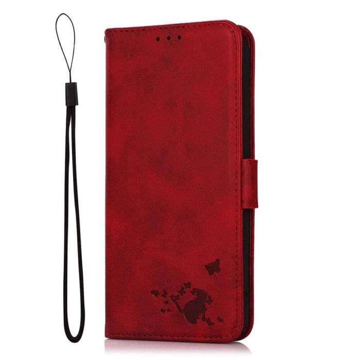 etui pour OPPO Reno 6 5G Porte-cartes à rabat en cuir PU pour portefeuille Etui - rouge jaune