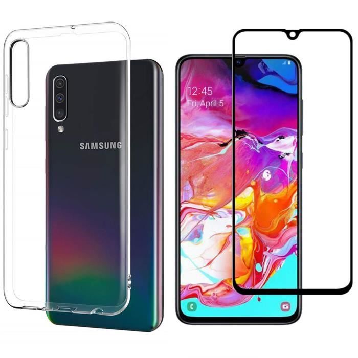 Coque Samsung Galaxy A70 + Verre Trempé 4D,Protection Ecran Vitre Film Couverture Complète-iPOMCASE