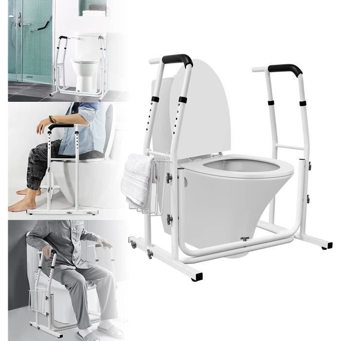 LARS360 D&S Vertriebs Barre d'appui Mobile pour WC avec Panier de Rangement Hauteur réglable Charge Maximale 200 kg