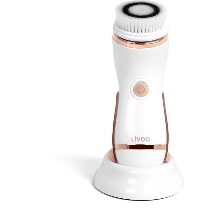 LIVOO DOS188 Brosse nettoyante visage - 4 têtes rotatives interchangeables - 2 vitesses - Etanche - Blanche et rose gold