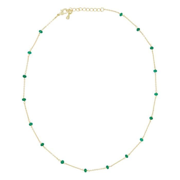 Collier doré orné de jade verte Vert