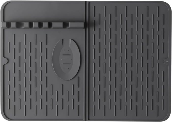 Tapis égouttoir Silicone Extra Large 54x46cm - Avec éponge, Résistant à La Chaleur, Gris
