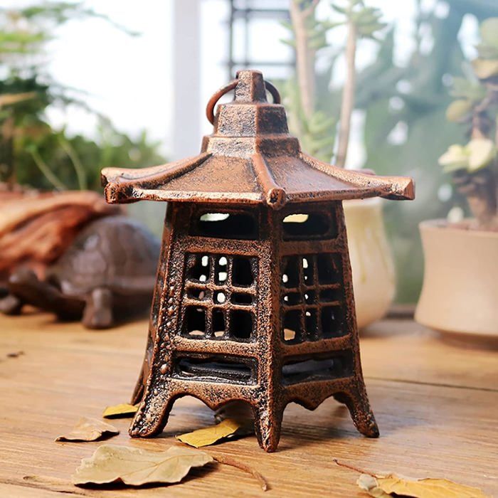 Lanterne Bougeoir Vintage Hexagonale Pagode Japonaise En Fonte - Décoration Intérieur Extérieur