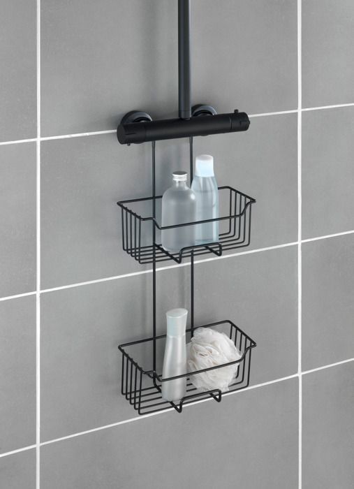 Étagère de Douche - WENKO - MILO - 2 Niveaux - Acier Inoxydable - Noir 25x55x14 cm