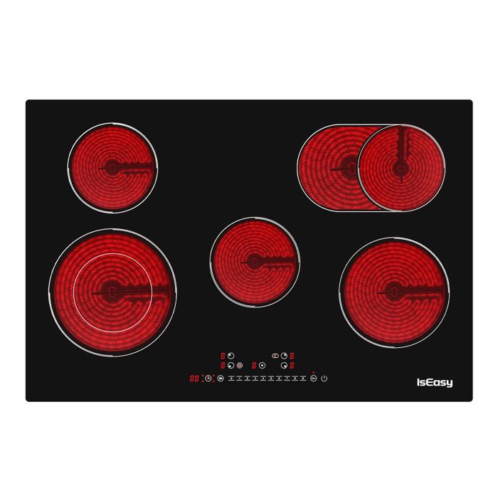 Plaque Vitrocéramique - ISEASY - 5 Feux - 8600W - Écran Tactile - Verrouillage Enfant