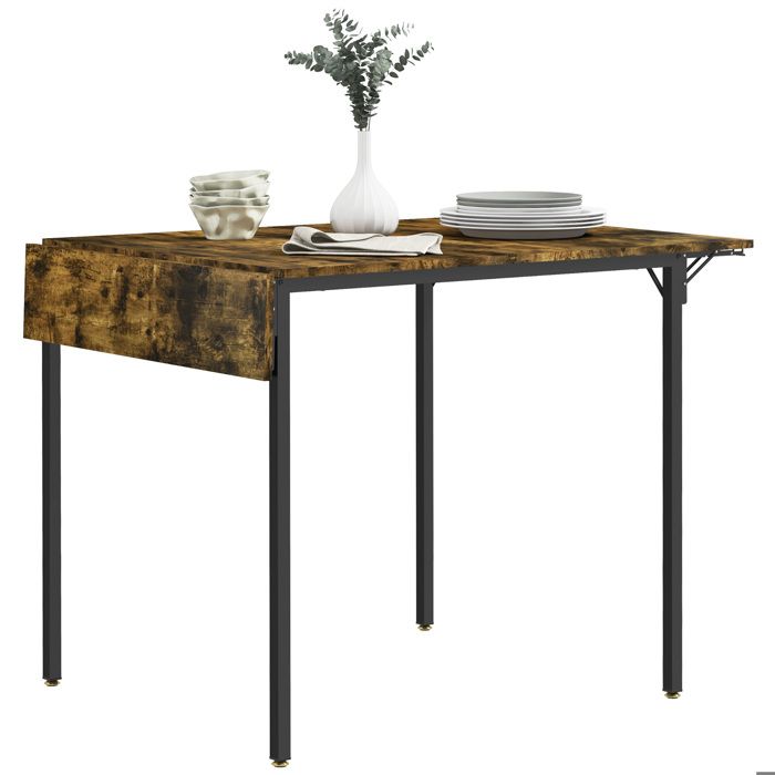 Table de salle à manger - HOMCOM - avec 2 rabats style industriel extensible pour petit espace table à abattant pour 2-4 personnes
