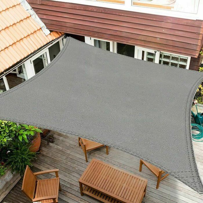 Voile dombrage - LARGEIGHT - Rectangulaire 2x3m - Imperméable - Protection UV 95% - Gris Clair