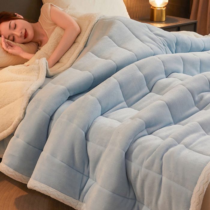Couverture polaire pour lit double 200cmX230cm Couverture dhiver douce et chaude en flanelle Bleu LINGE DE LIT / COUETTE