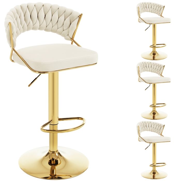 Tabouret de Bar WOLTU Lot de 4 - Dossier Tissé - Pivotant et Hauteur Réglable - Métal+Velours - Crème W0ATT0857-4 Tabouret de Bar WOLTU Lot de 4 - Dossier Tissé - Pivotant et Hauteur Réglable - Métal+Velours - Crème W0ATT0857-4