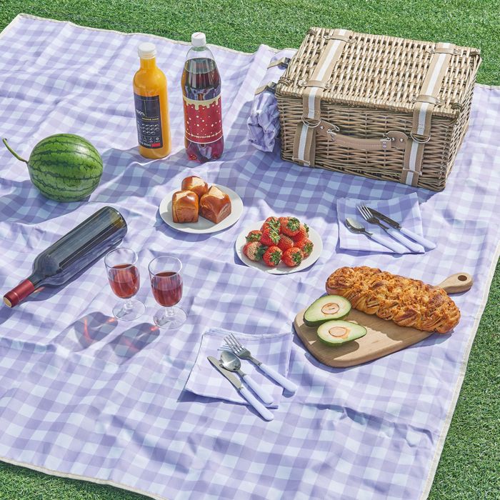 Plateau En Osier Tressé Avec Doublure Violette à Carreaux – 32 Cm – Anse Solide
