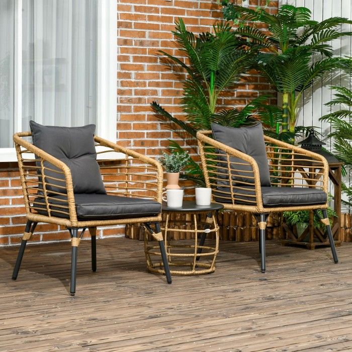 Ensemble Table Et Chaise De Jardin Ensemble salon rotin 3 pièces table basse + 2 chaises bistrot avec coussins balcon sable/gris