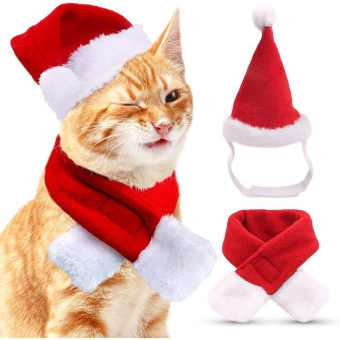 10Pièces Deguisement de Noël pour Chien Chat Accessoire Tenue Costume de Noel Bonnet de Père Noël et Écharpe pour Anima PERSONNAGES