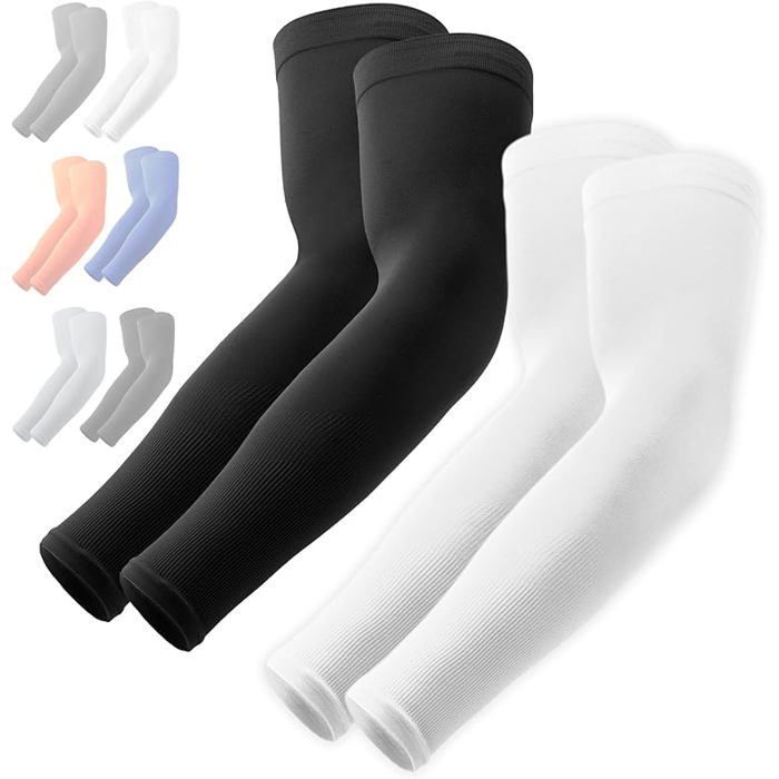 Manchon de compression bras - 2Paires - manchette gaming - homme et femme - Anti uv - (noir+blanc)